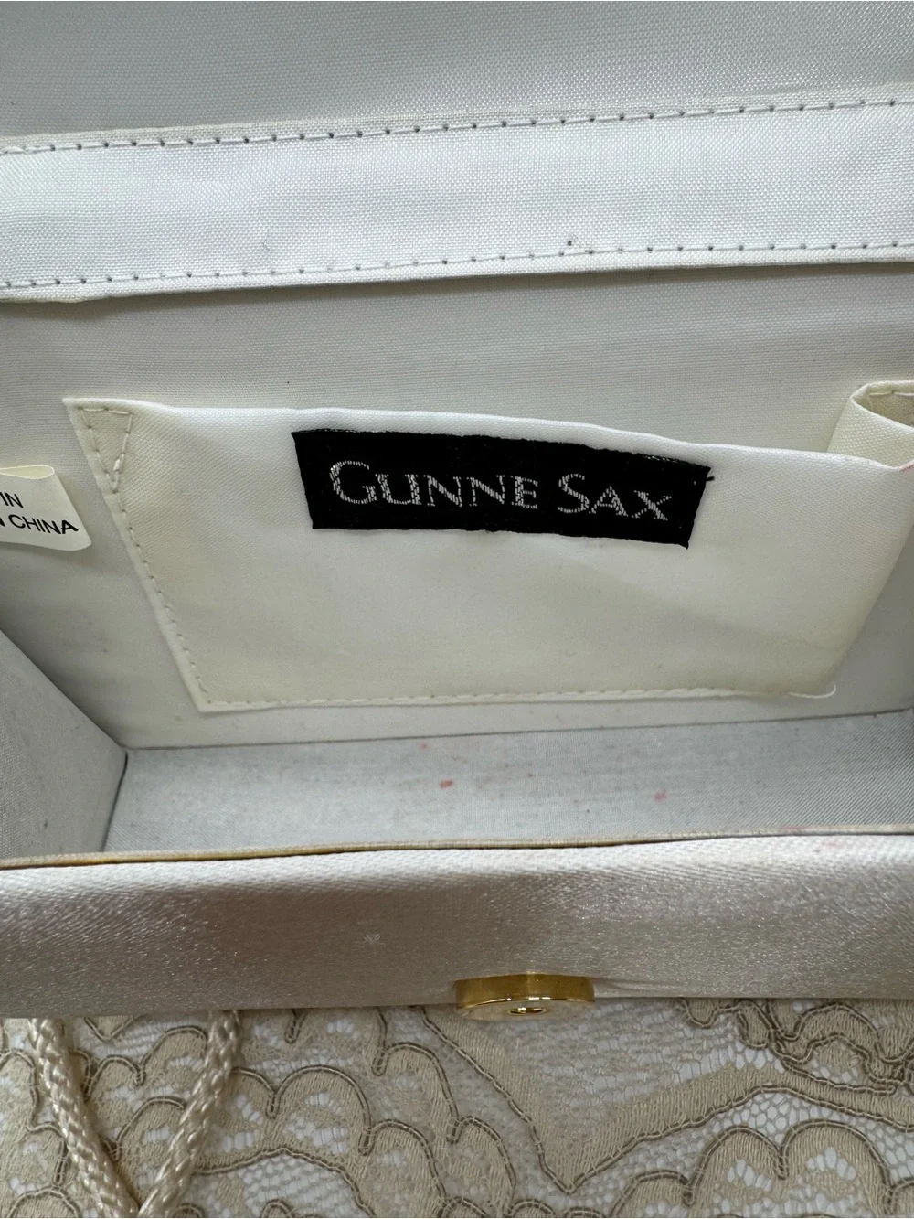 Vintage Gunne Sax Ivory Satin Beaded Mini Clutch Bridal Romantic Evening Bag